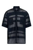 The Navy Plissé Shirt (front)